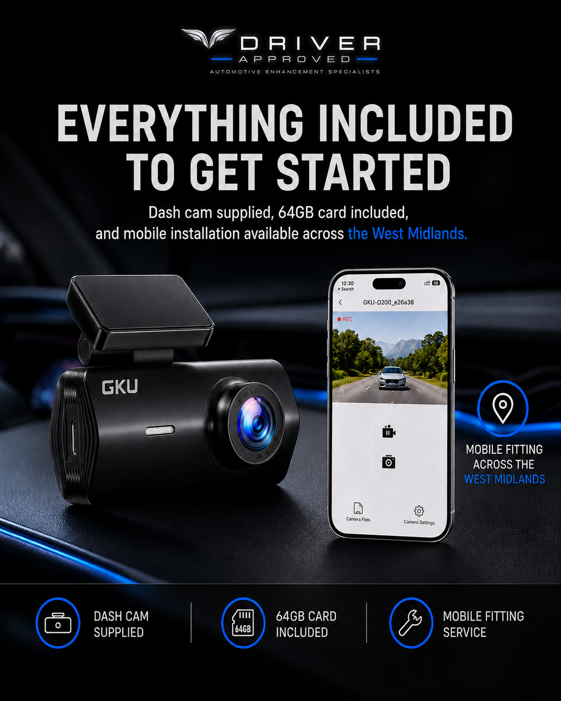GKU D200 4K Dash Cam Package
