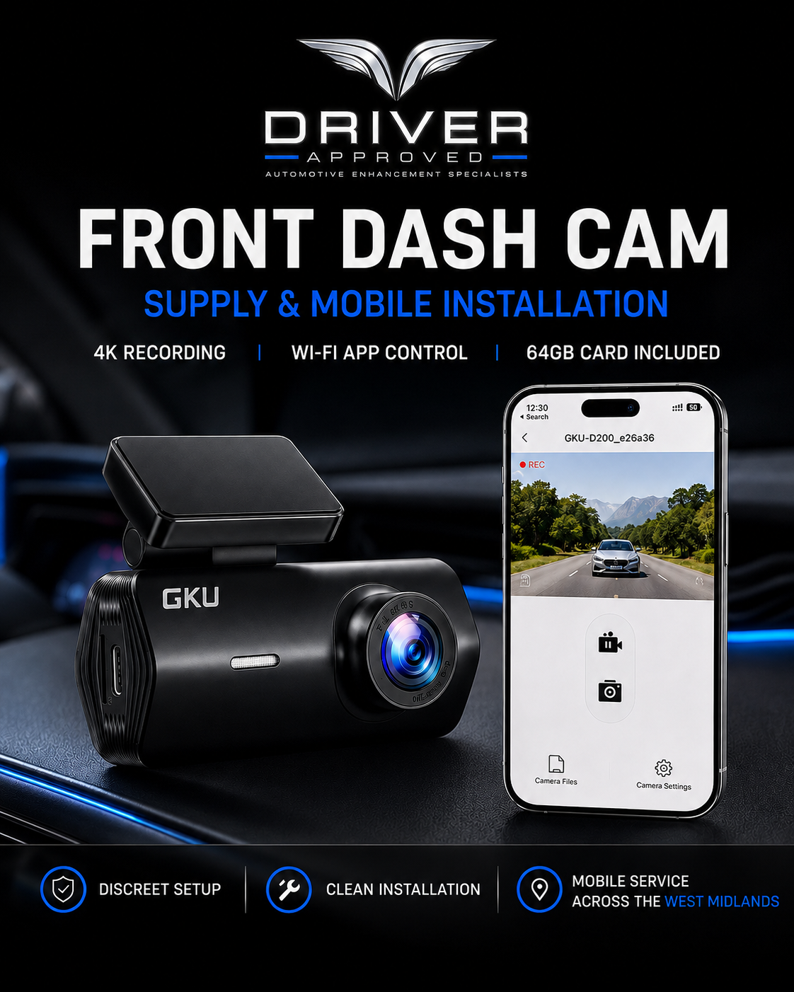 GKU D200 4K Dash Cam Package